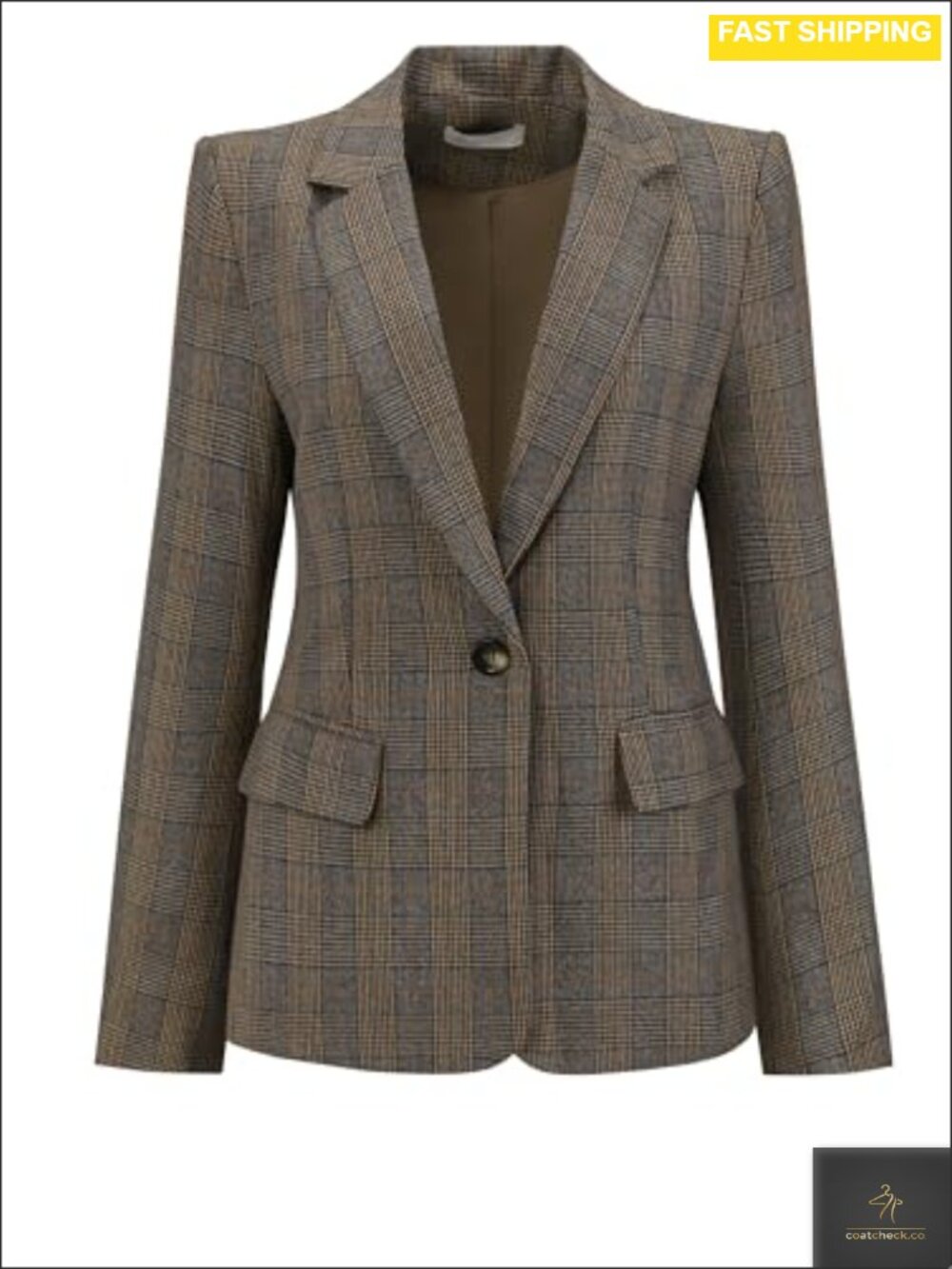 Houndstooth Plaid Blazer Long Sleeve Notch Collar Business Work Suit Jacket